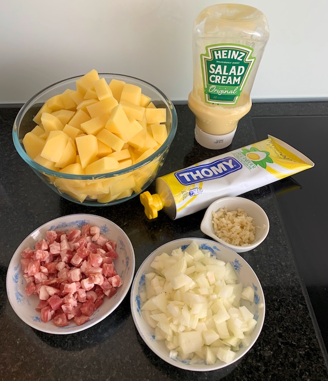 ingredients to make potato salad with bacon